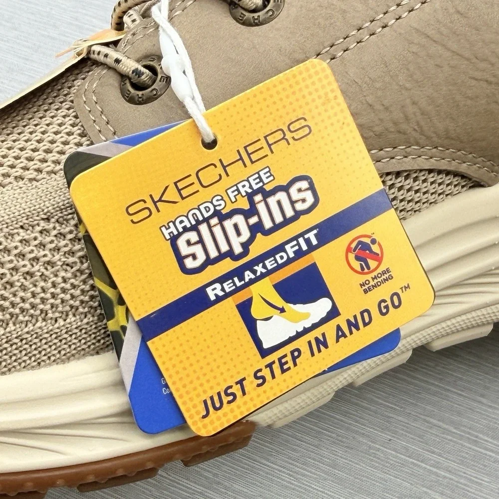 Skechers Slip Ins Men's 10.5 Wide Taupe Walking Shoes Relaxed Fit Goodyear Meroe